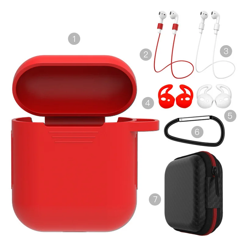Red-No headphones Чехол для наушников AirPods защитный чехол Аксессуары для кожи для Apple Airpods чехол для зарядки 7-Piece набор - Цвет: Red-No headphones