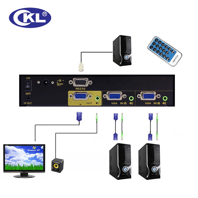 CKL-21S High-end Auto VGA Audio Switch Box 2 in 1 out Switcher 2048*1536 450MHz for PC Monitor wih IR Remote RS232 Control | Компьютеры и