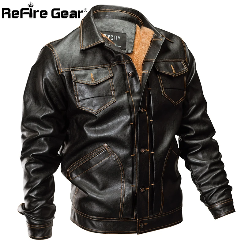 Refire gear зимняя куртка из искусственной кожи Мужская тактическая армейская куртка-бомбер теплая военная куртка-пилот Толстая шерстяная подкладка мотоциклетная куртка