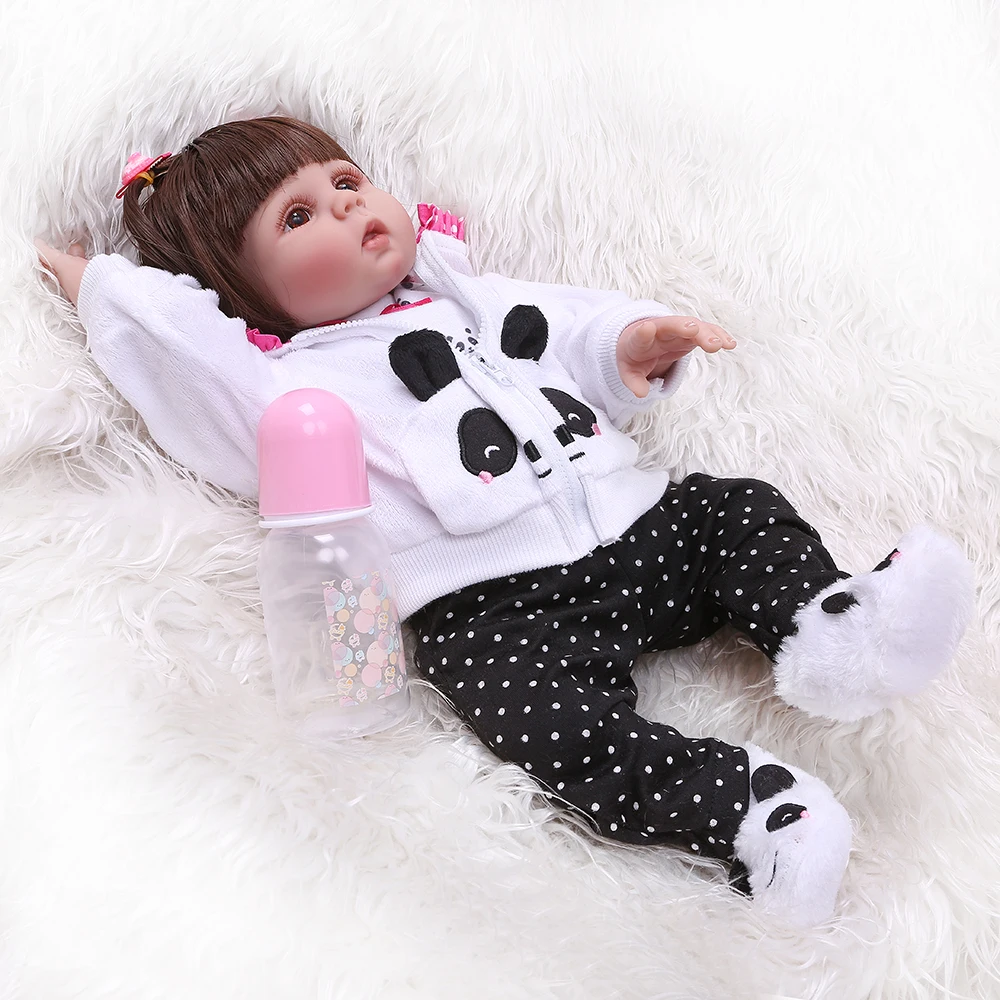NPK прямые волосы 48 см bebe Кукла reborn Малыш кукла девочка в платье с пандами Мягкие