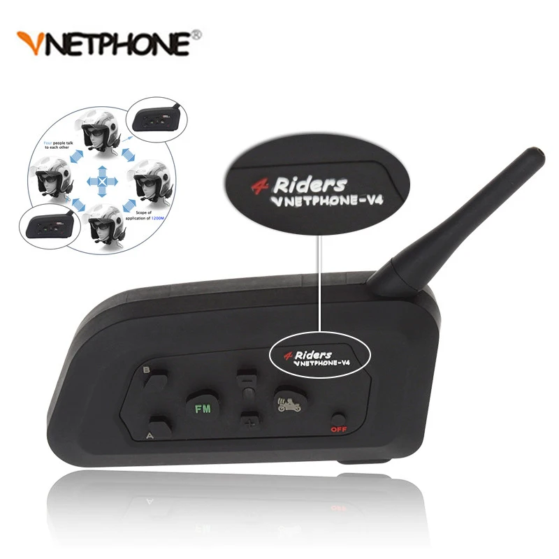 4 всадника 1200 м V4 BT Мульти домофон Bluetooth Водонепроницаемый FM наушник для мотоцикла