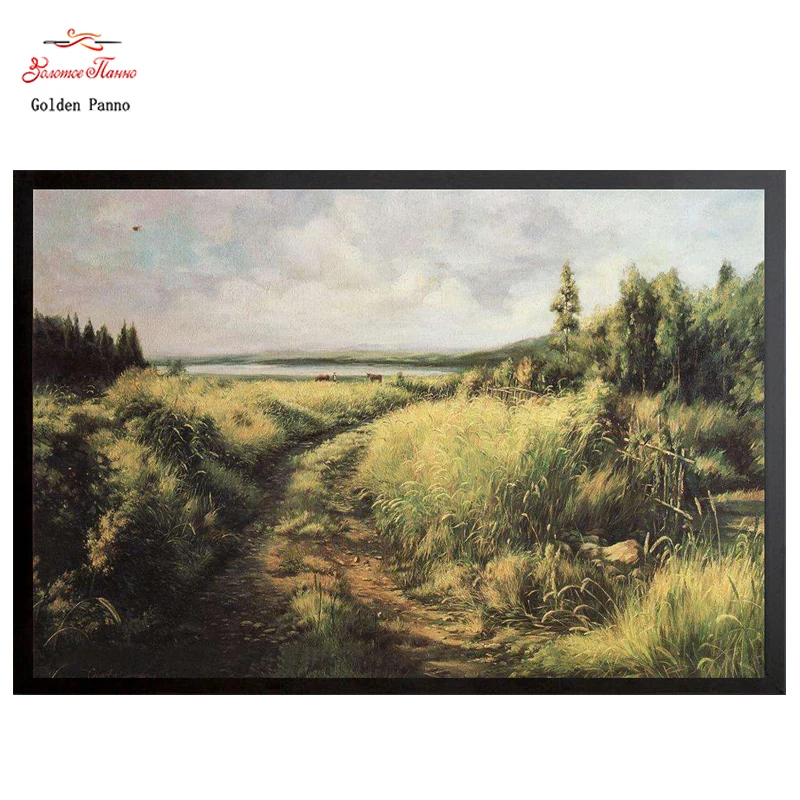 

Golden Panno Needlework DIY DMC Cross stitch Sets For Embroidery Wilderness road Setaria viridis Counted scenic Cross-Stitching7