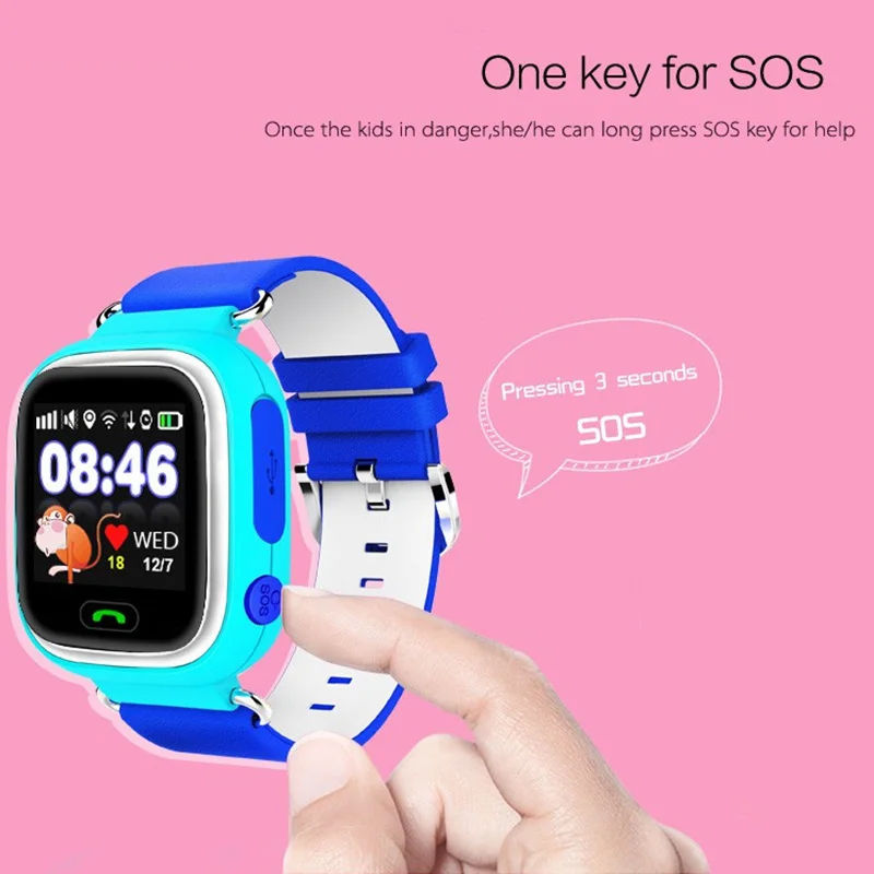 light blue Q90 gps Детские умные часы телефон положение детские часы 1,22 дюймов цветной сенсорный экран wifi SOS умные детские часы Английский - Цвет: light blue