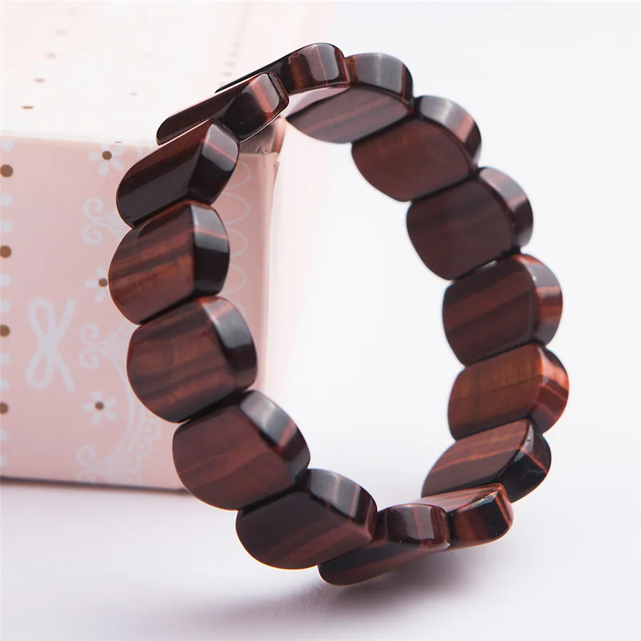 Браслет из натурального желтого тигрового глаза с бусинами 18 х13 мм|Гибкие и