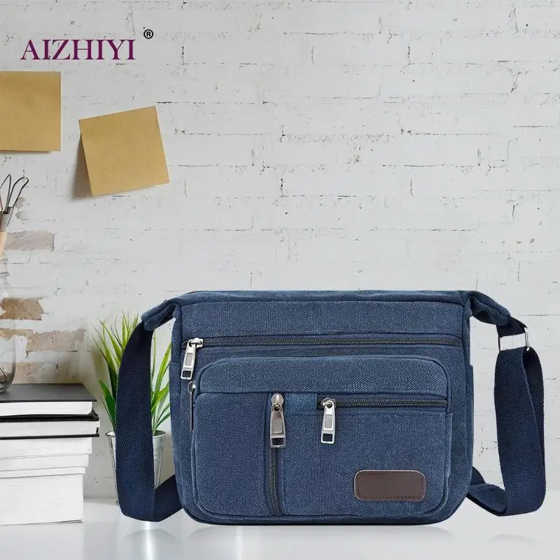 

Boys Fashion Solid Color Shoulder Messenger Pack Male Canvas Casual Men Large Capacity Zipper Pure Color Simple Crossbody Bags