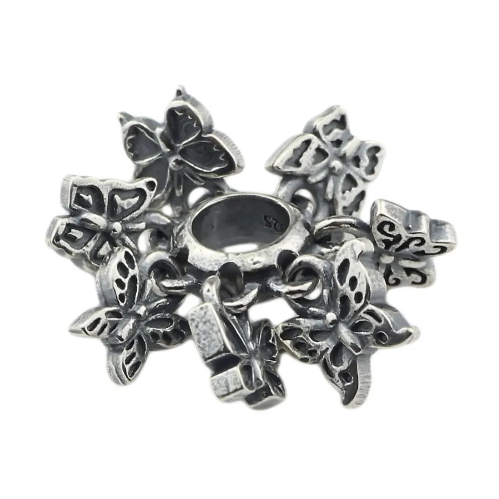 All silver Ювелирные изделия из 925 пробы с серебряной бабочкой, двигающиеся разделители, очаровательный браслет из бисера в европейском стиле - Цвет: All silver