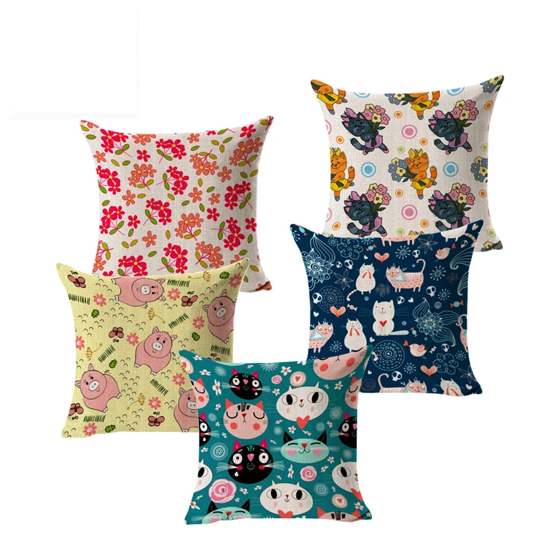 Симпатичные животные кошка наволочка с принтом мода мультфильм хлопок и лен