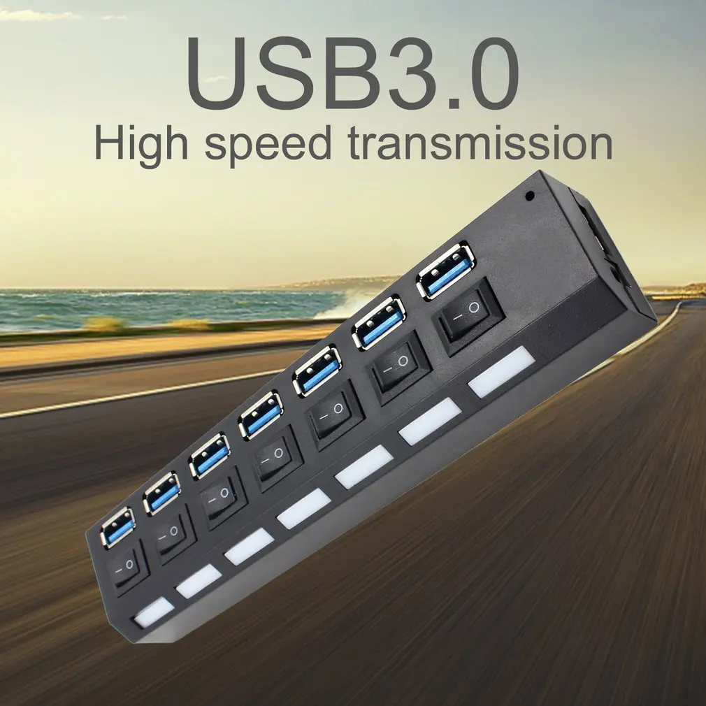 USB 3,0 высокоскоростной концентратор с раздельными семью портами компактный легкий адаптер питания концентратор с питанием