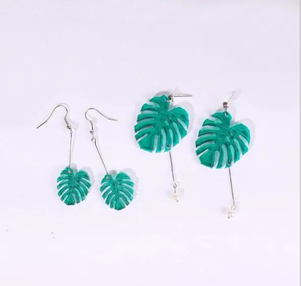 2017 new fashion simple style clear and green acrylic leaf dangle earrings for men women party club jewelry plant leaves earring | Украшения