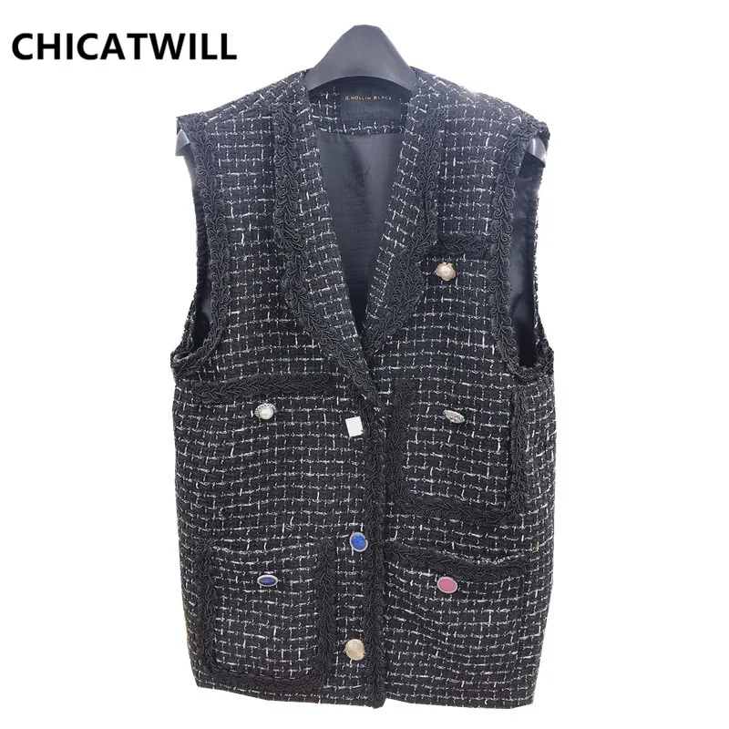 CHICATWILL Новинка осени 2019 женские элегантные клетчатые жилеты без рукавов офисные