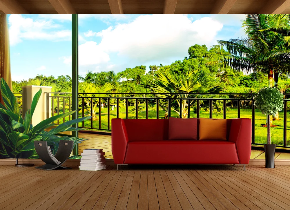 

[Self-Adhesive] 3D Balcony Green Plant Tropical Landscape 77 Wall Paper mural Wall Print Decal Wall Murals