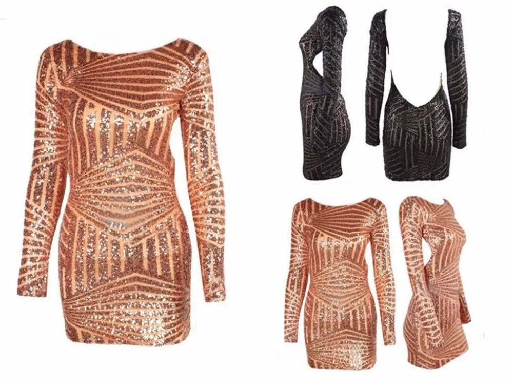 Сексуальное женское блестящее Клубное платье с открытой спиной и блестками