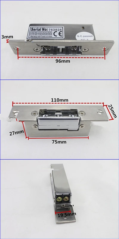 12V Fail safe fail secure Adjustable Electric Strike Lock Narrow Type Electric Door Lock for Home Office Wood Metal Door