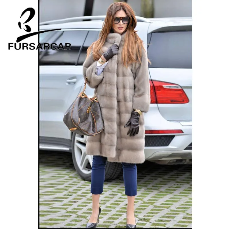 Женская Шуба из меха норки длинная шуба натурального в английском стиле 100