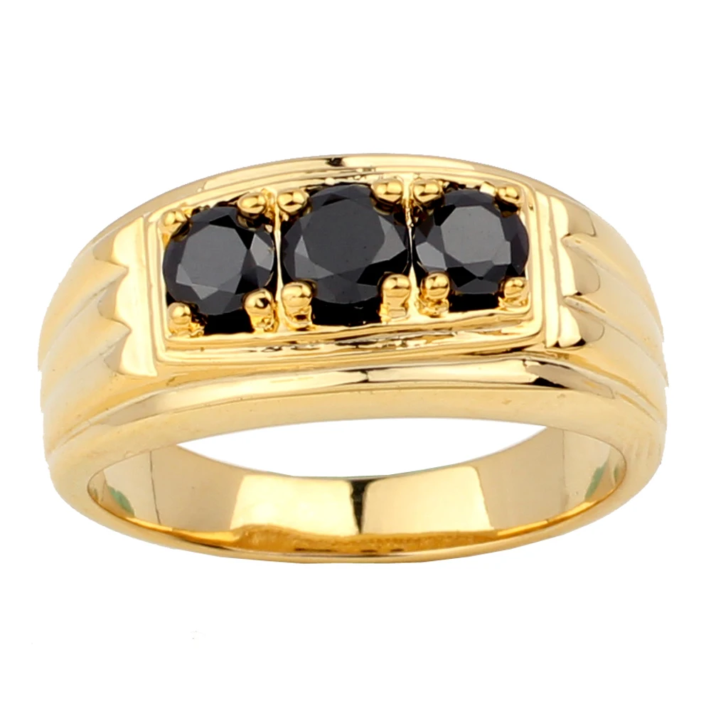 Мужское кольцо золотого цвета с 3 камнями и кристаллами из фианита тяжелое