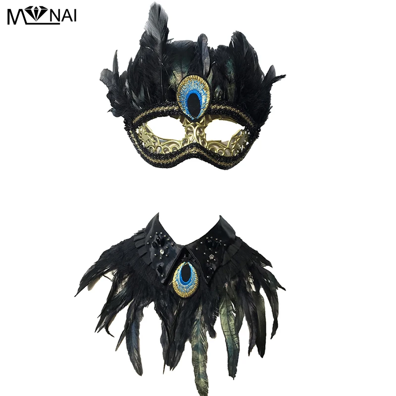 

Gothic Party Mask Masquerade Half Face Masks Venetian Feather Cosplay Mask Handmade
