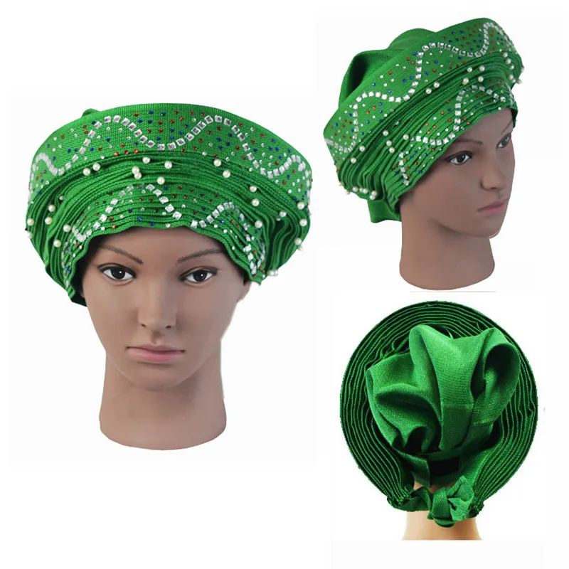 Высокое качество Aso Oke Gele Headtie нигерийские традиционные свадебные бусины 022 Auto