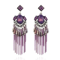 vintage long fringe earrings for women jewelry crystal pendant tassel earring boho colorful resin earings ethnic geometric glass