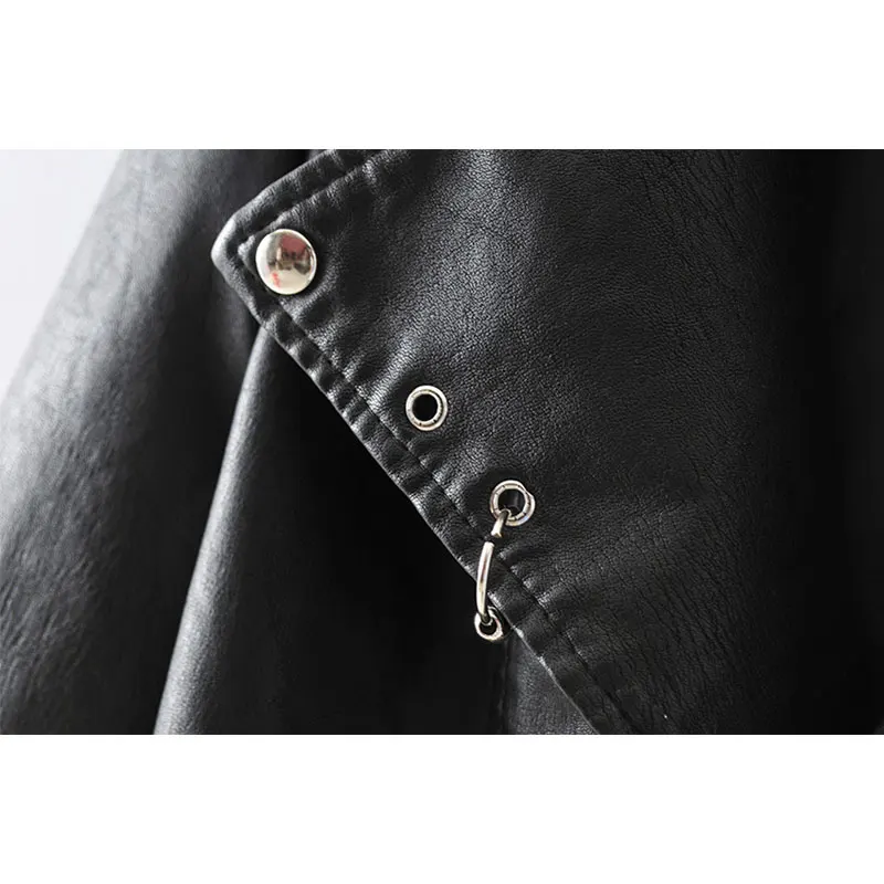 Женская байкерская куртка Lusumily Черная из искусственной кожи на молнии Chaqueta Mujer