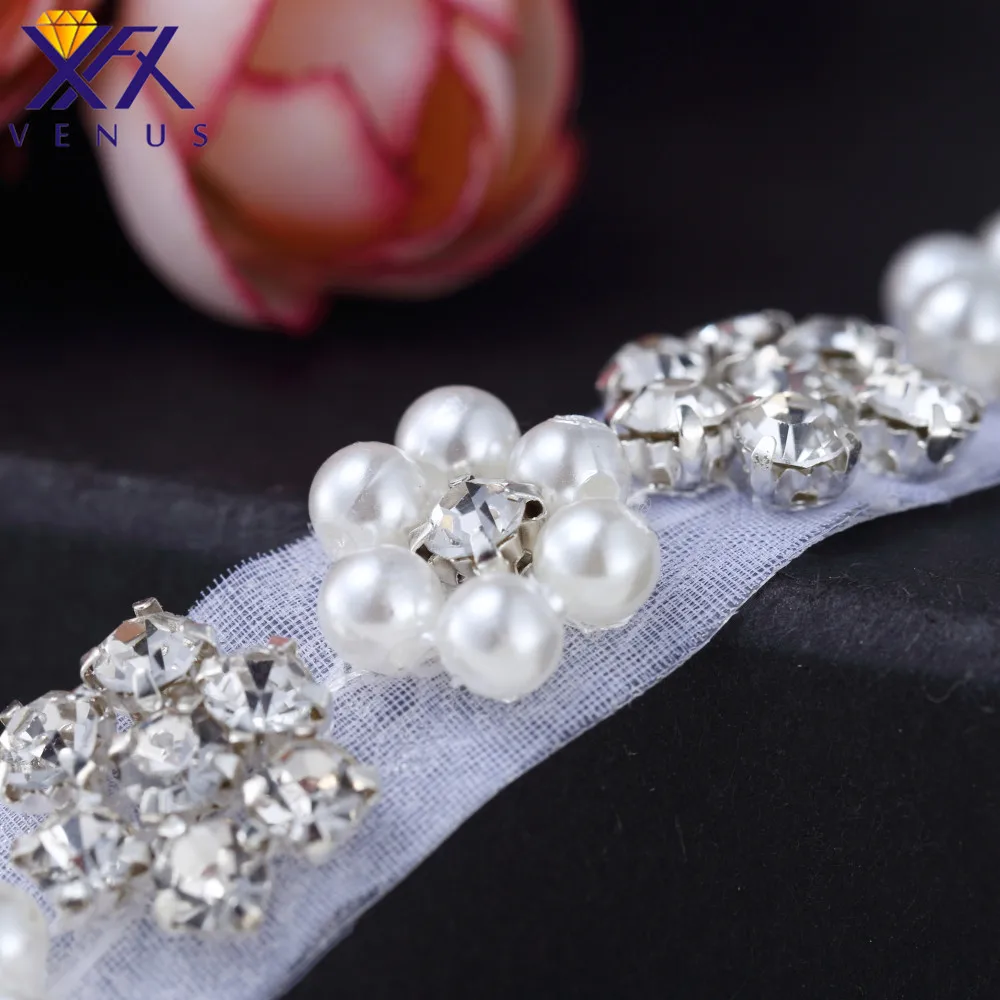 XFX 1 ярд Серебряная аппликация из горного хрусталя для свадебного платья вечерний