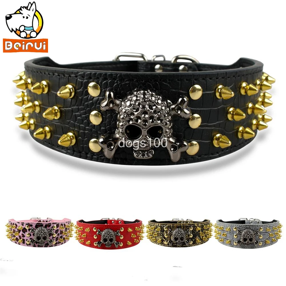 2 &quotШирина Золотые Шипы Шипованные кожаные ошейники для собак среднего размера 15