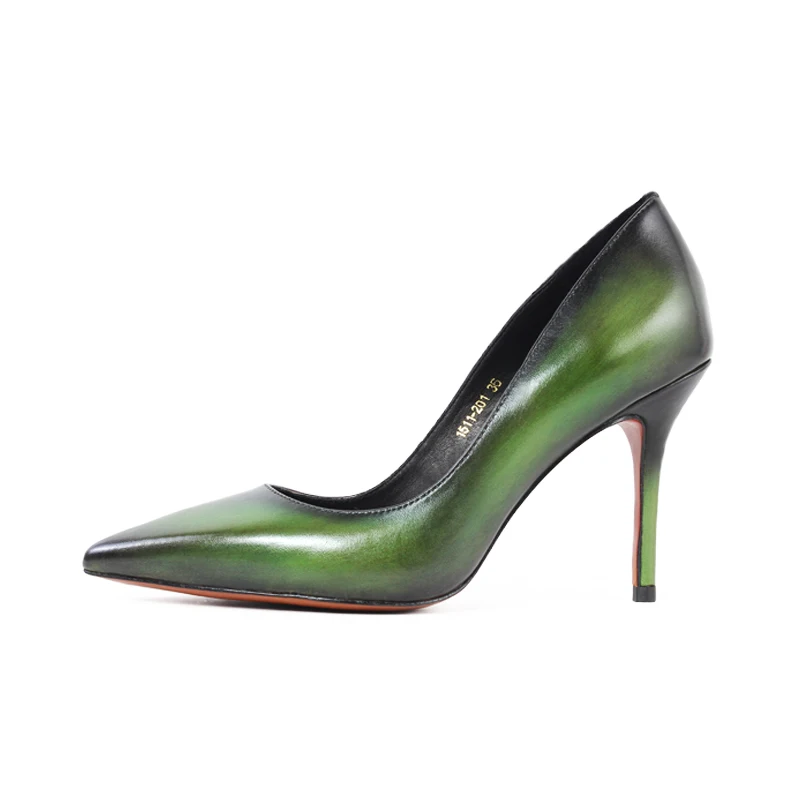 9 cm - green Vikeduo/; Роскошные модные вечерние модельные туфли ручной работы с острым носком; оригинальные женские туфли из натуральной кожи на тонком высоком каблуке - Цвет: 9 cm - green