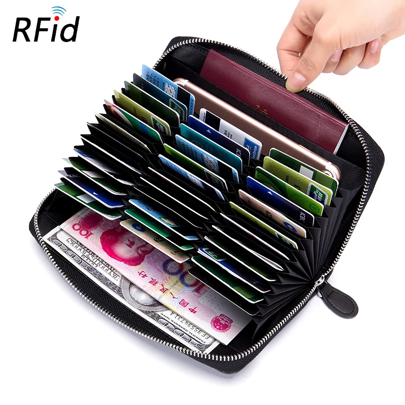Вместительный кошелек унисекс с держателем для карт RFID из натуральной кожи