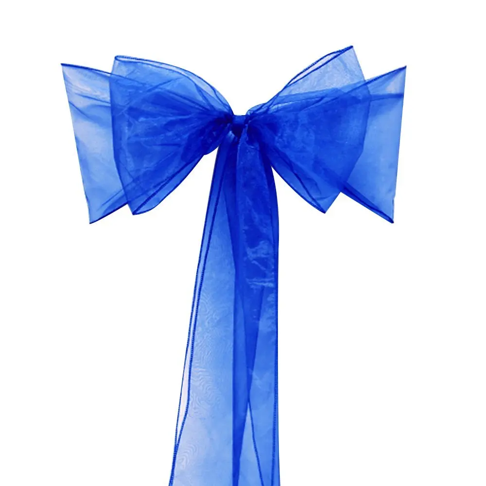 

50pcs pieces royal blue Organza Chair Sashes Bow Cover Banquet Free Shipping