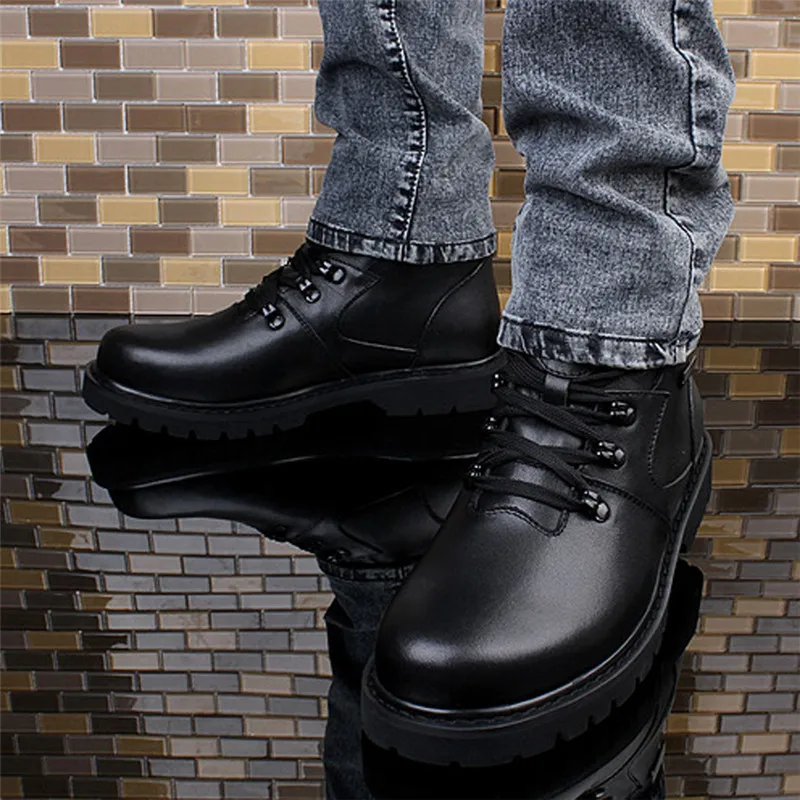 Зимние теплые мужские кожаные ботинки мотоботы высококачественные из
