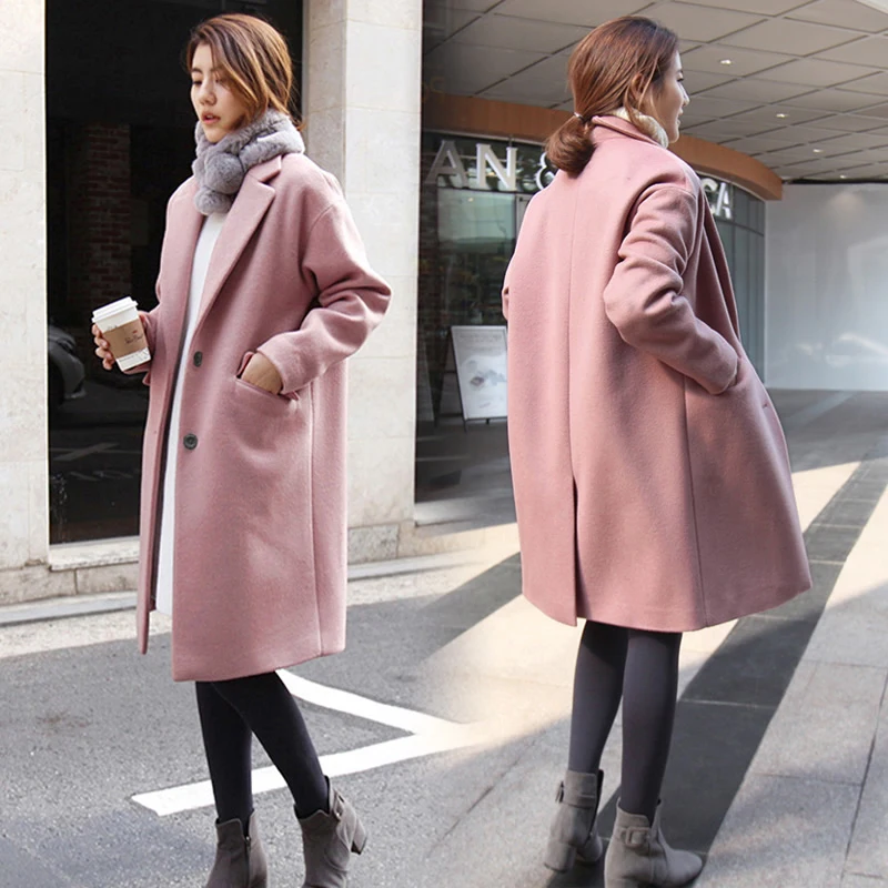 Женское шерстяное пальто на пуговицах однотонное универсальное приталенное с