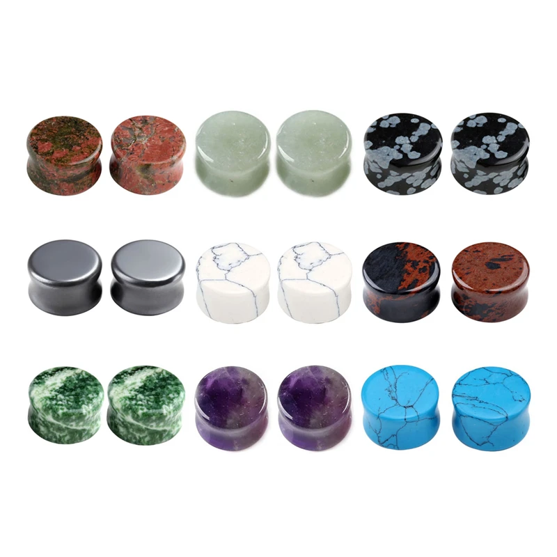 JOVIVI New 6-16mm Natural Stone Magnetic Hematite Obsidian Drum Shape Saddle Plug Gauge Ear Stretcher Piercing Jewelry | Украшения и