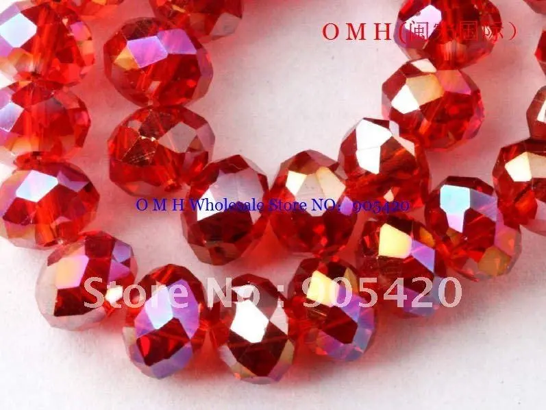 OMH оптовая продажа! 100 шт красный шар AB круглые стеклянные хрустальные бусины rondelle