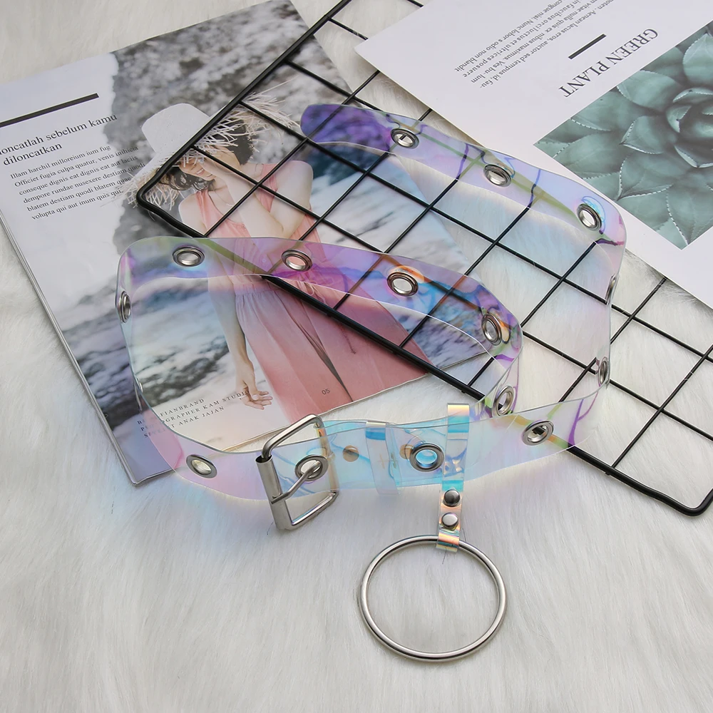 1PC Fashion Transparent Rainbow Waistband For Women Belt Punk Clear Color Buckle Wide Waist Circle Invisible Lady Pants | Аксессуары для