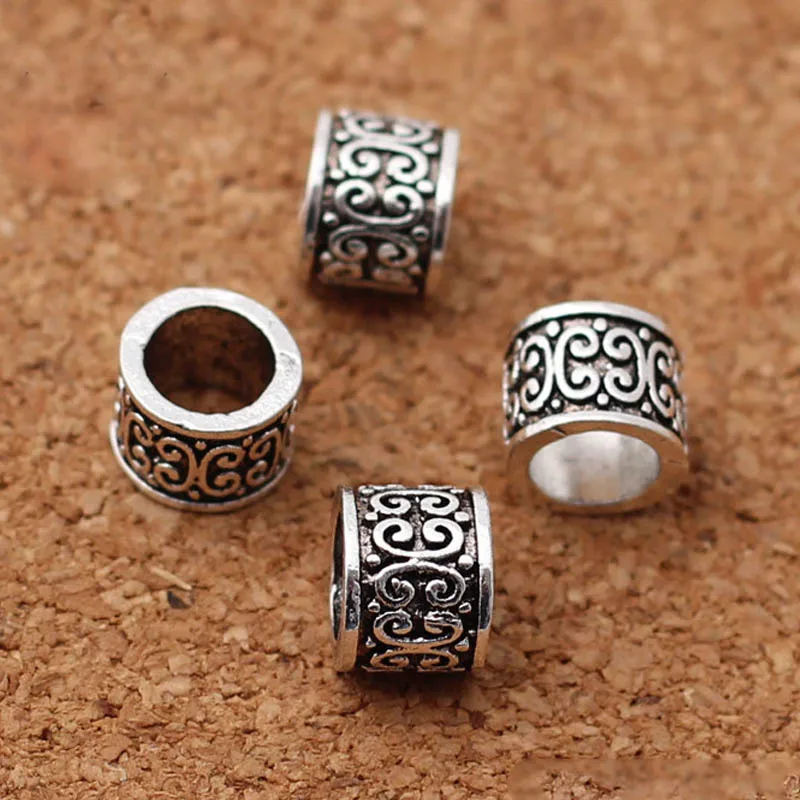 10 шт./лот тибетская Серебряная рельефная трубка с большими отверстиями