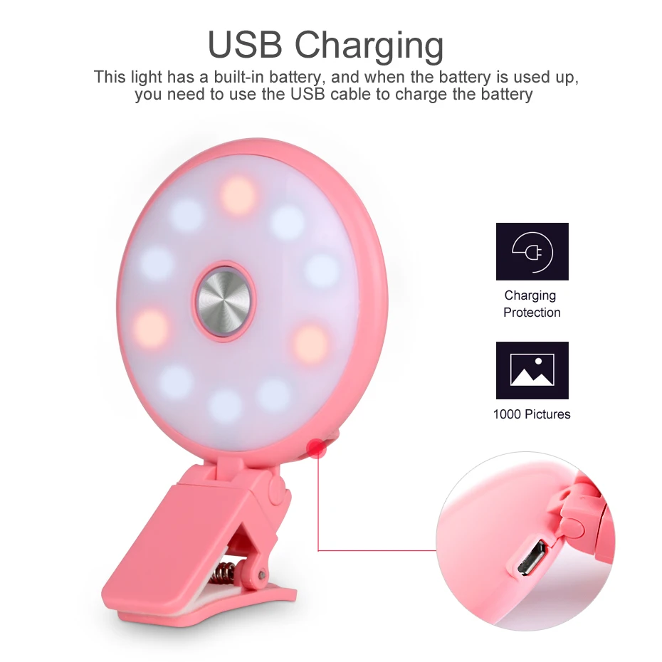 Красочный светодиодный селфи кольцо света смартфон вспышка светящееся с usb