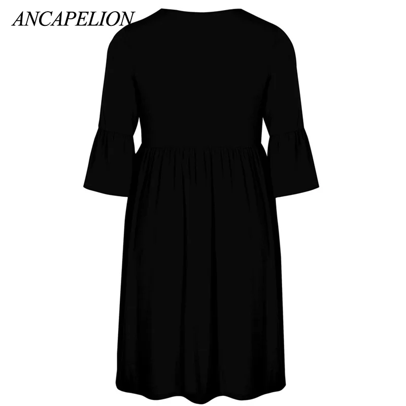 Ancapelion 2019 Черное женское свободное элегантное платье больших размеров Вечерние
