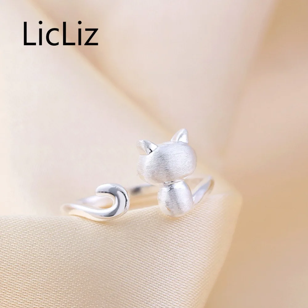 LicLiz новые открытые серебряные кольца в виде кошки для женщин ювелирные изделия