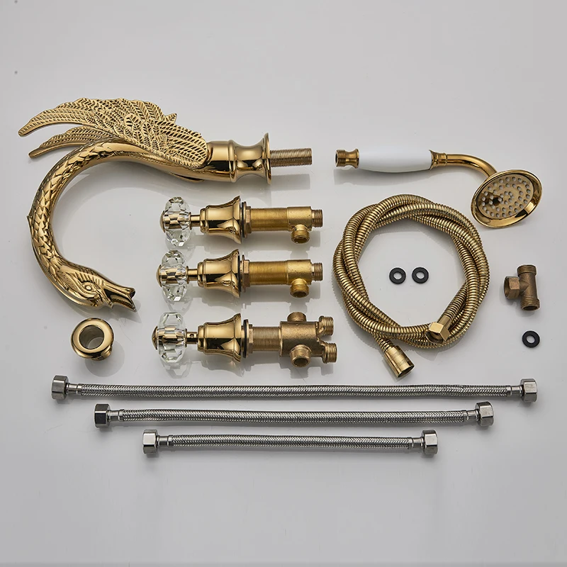 Роскошный Золотой смеситель для раковины в стиле лебедя кран ванной комнаты с