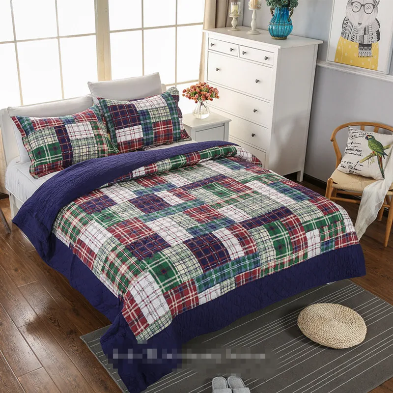 Free shipping British lattice plaid плед style 3pcs patchwork quilt full/queen size aircondition bed cover/bedspread bubu | Дом и сад