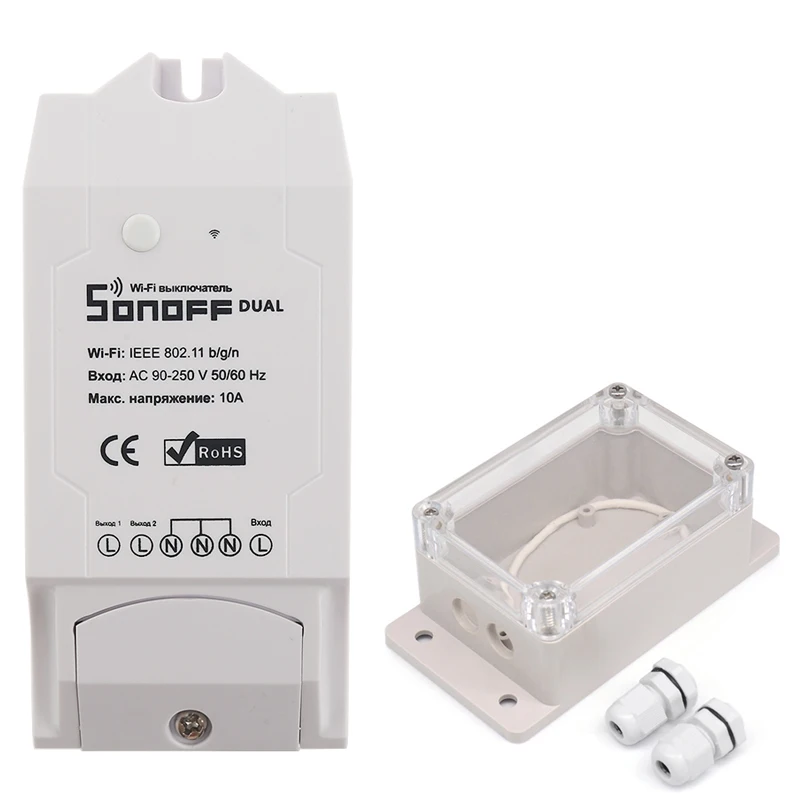 with waterproof case Sonoff Dual 2ch базовый Wifi умный переключатель света дистанционное управление таймер беспроводной контроль работает с Amazon Alexa Google Home - Комплект: with waterproof case