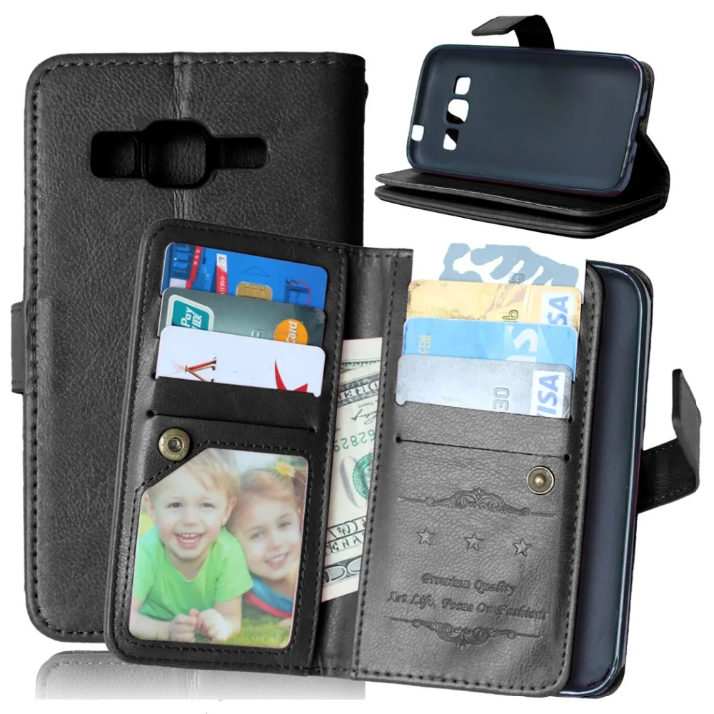 Роскошный черный Чехол бумажник с 9 отделениями для карт и подставкой чехол