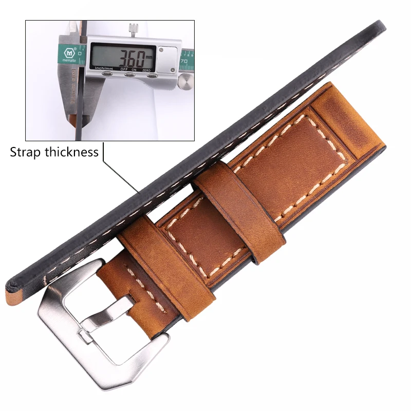 Handmade Cowhide Watchbands 22mm 24mm Men Women Brown Black Red Genuine Leather Watch Band Strap Belt Stainless Steel Buckle