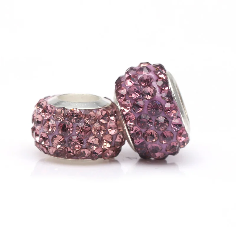 Light Purple TOGORY 2 шт./лот, 11 цветов, стразы из смолы, бусины, подходят для Pandora, подвески, браслеты, ожерелья, европейские бусины для изготовления ювелирных изделий - Цвет: Light Purple