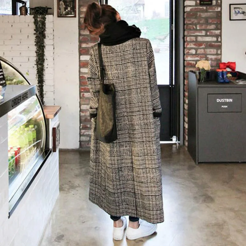 

Jvzkass 2019 new Winter Coats Jackets warm wool blends vintage Houndstooth Oversized High Quality Winter Long Coat Manteau Femme Z19
