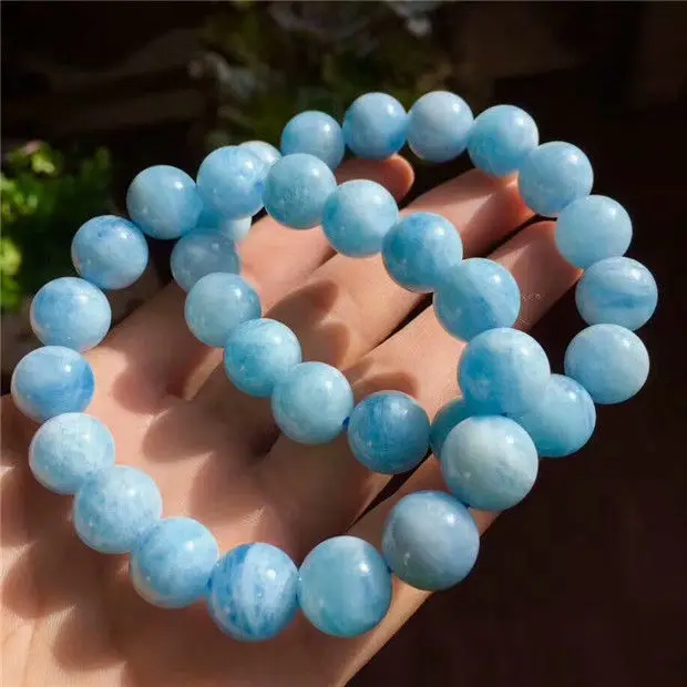 

Natural Blue Aquamarine Gemstone Crystal Round Beads Bracelet 12.8-12mm AAA Free Shipping