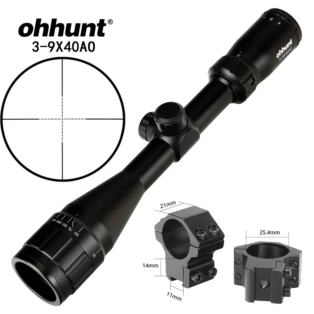 Ohhunt 3-9x40 AO тактический прицел охотничий прицел 25,4 мм 1 дюйм оптический прицел охотничий стрелковый прицел - Цвет: Low dovetail rings