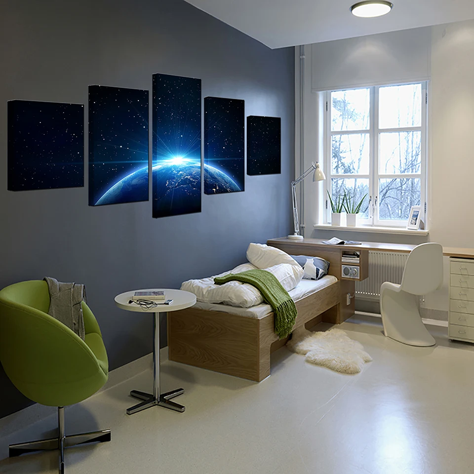Печать на холсте Картины Wall Art Home Decor 5 шт. Вселенная земля плакат &quotПланета&quot