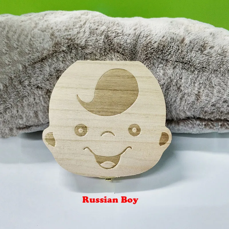 Type A Russian Boys Английский/испанский деревянный ящик для детских зубов, органайзер для хранения молочных зубов, пуповина, Lanugo, сохранить, собрать Детские сувениры, подарки - Цвет: Type A Russian Boys