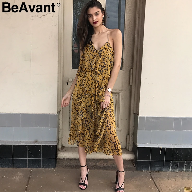 Женский шифоновый комбинезон BeAvant с рюшами и открытой спинкой принтом на плечах
