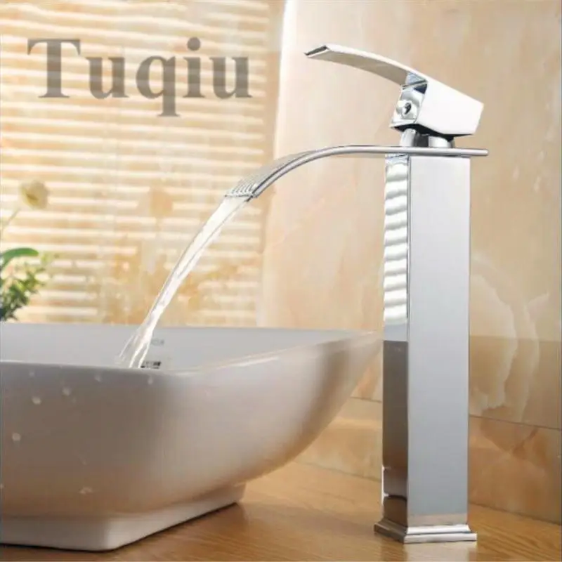 

Free Shipping bathroom faucet high quality brass nickel finished bathroom sink waterfall faucet basin faucet luxury water tap
